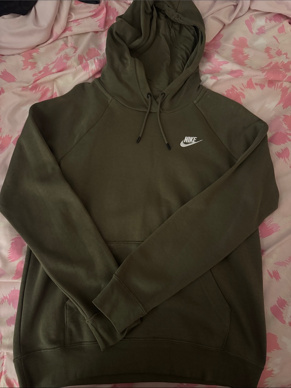 Nike Olive Green Pullover Hoodie with White Swoosh